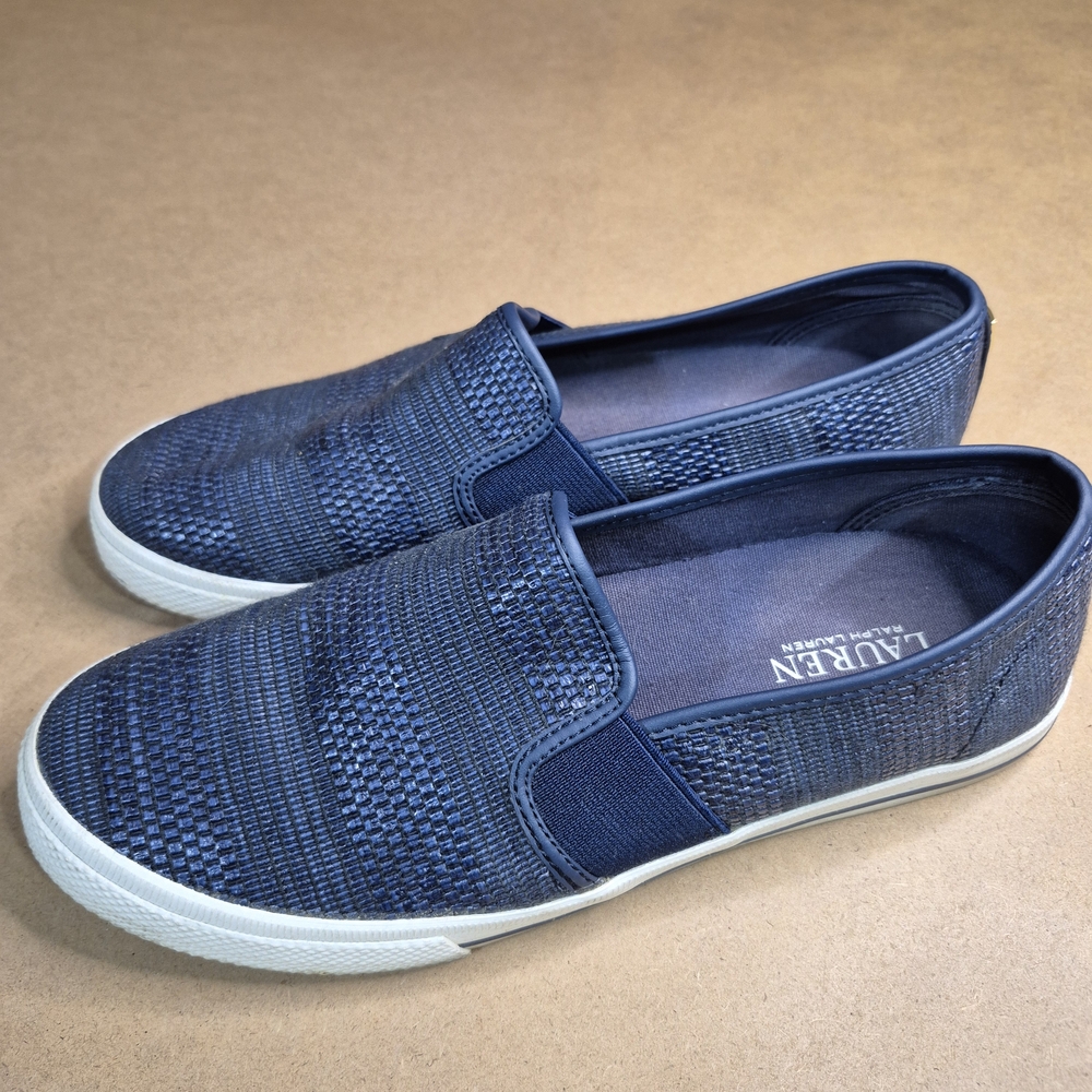 Lauren Ralph Lauren Navy Woven Slip-On Loafers with White Sole